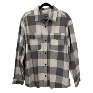 H&M Men's Plaid Flannel Long Sleeve Button Up Shirt Gray Black Size L